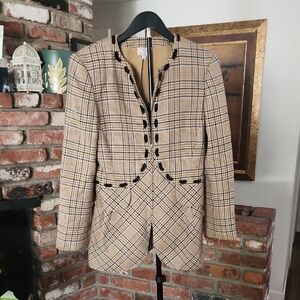 Vintage Valentino Boutique Plaid Blazer Black Velvet Trim Made in Italy Designer